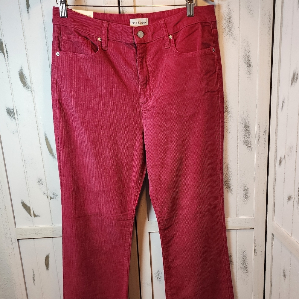 Sneak Peek Corduroy High Rise Pants in Deep Berry - Picture 3 of 8